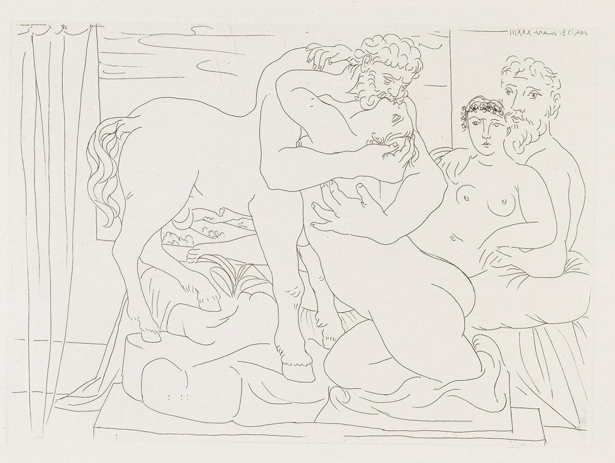 Escultor en reposo ante un centauro y una mujer © Pablo Picasso: Sucesión Pablo Picasso / VEGAP, Madrid © COLECCIONES Fundación MAPFRE