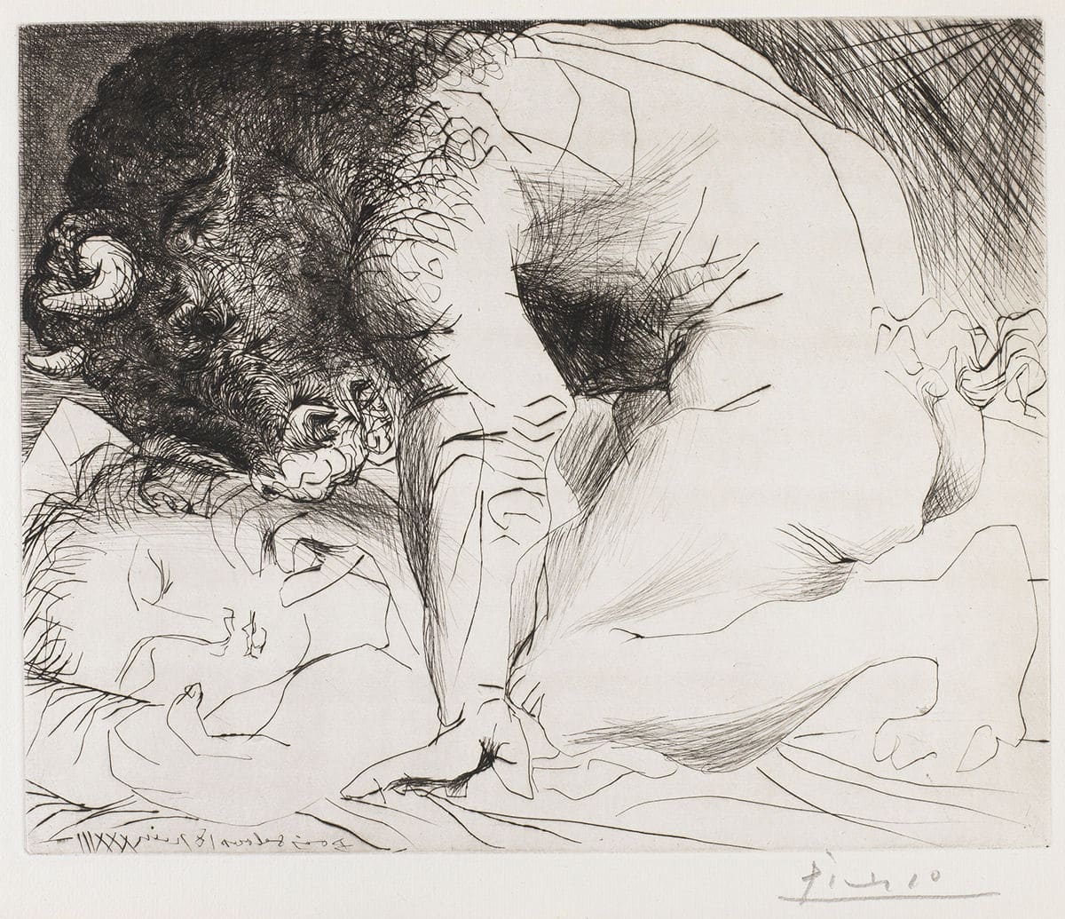 Minotauro acariciando a una mujer dormida © Pablo Picasso: Sucesión Pablo Picasso / VEGAP, Madrid © COLECCIONES Fundación MAPFRE
