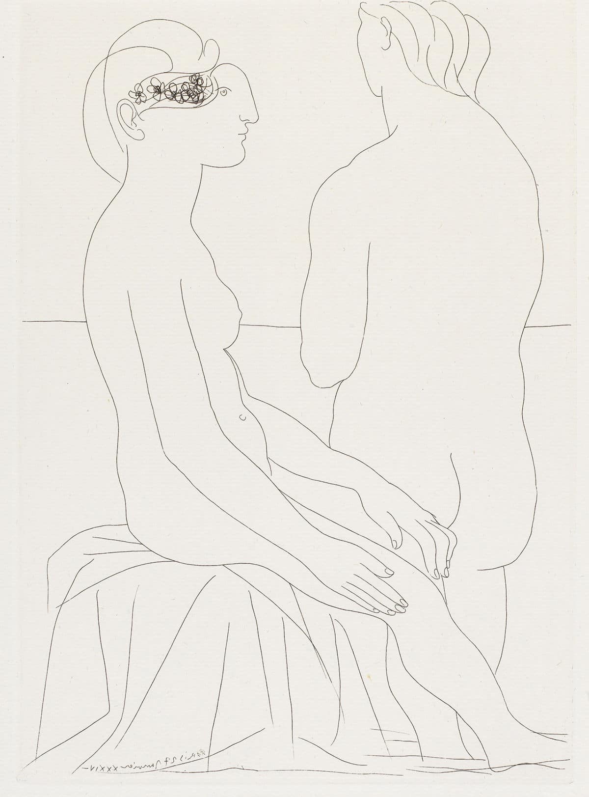 Mujer sentada y mujer de espaldas © Pablo Picasso: Sucesión Pablo Picasso / VEGAP, Madrid © COLECCIONES Fundación MAPFRE