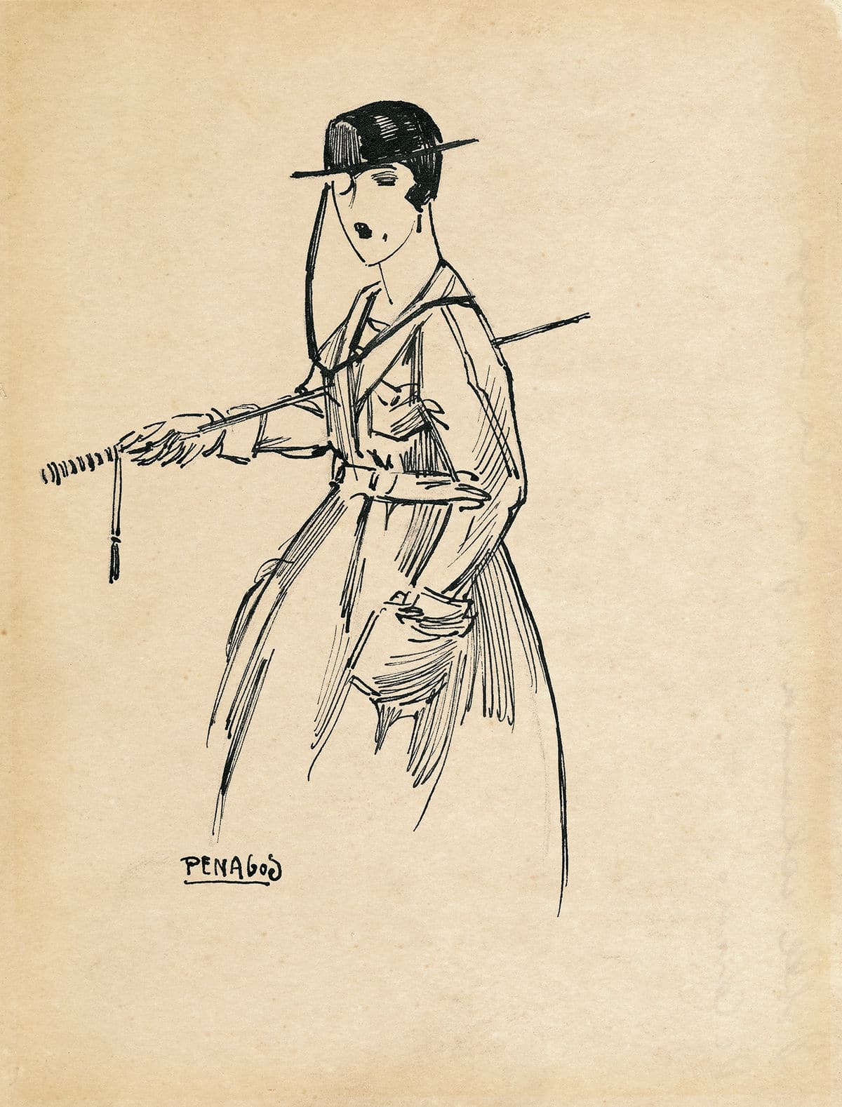 Mujer con abrigo y bastón © COLECCIONES Fundación MAPFRE