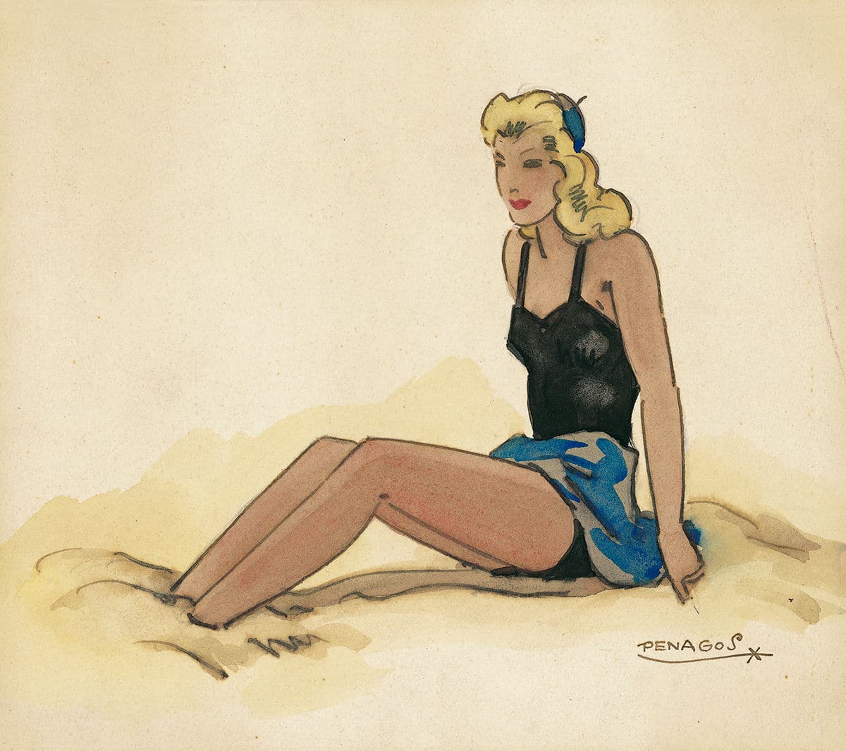 Mujer con bañador en la playa © COLECCIONES Fundación MAPFRE