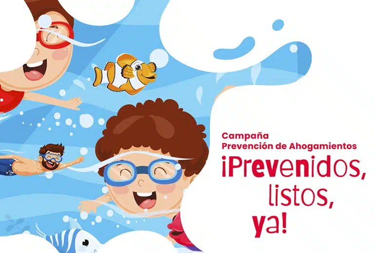 Prevención de ahogamientos en entornos acuáticos Niños nadando en campaña de prevención de ahogamientos en verano