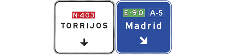 Señales sobre la calzada en carretera convencional. Salida inmediata hacia autopista o autovía y dirección propia