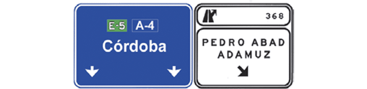 Señales sobre la calzada en autopista o autovía. Salida inmediata hacia carretera convencional y dirección propia