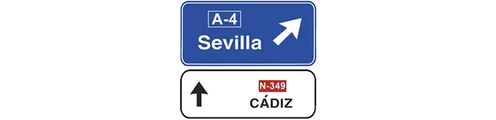 Preseñalización de direcciones hacia una autopista o una autovía y dirección propia