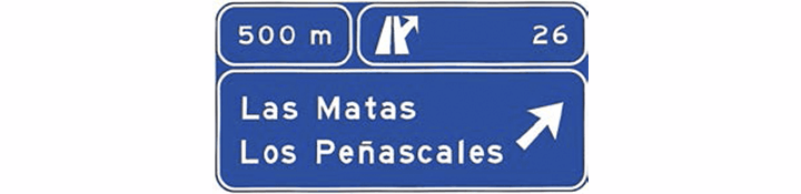 Preseñalización de direcciones en una autopista o una autovía hacia cualquier carretera