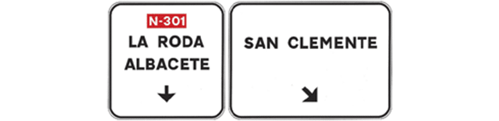 Señales sobre la calzada en carretera convencional. Salida inmediata hacia carretera convencional y dirección propia