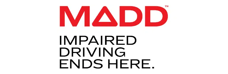 MADD, Impaired driving ends here Association logo MADD, Impaired driving ends here