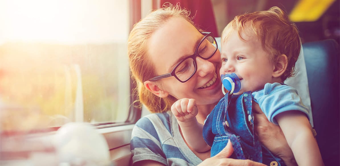 It is not possible to use the usual child restraint system used in cars because the train seats do not have seat belts.