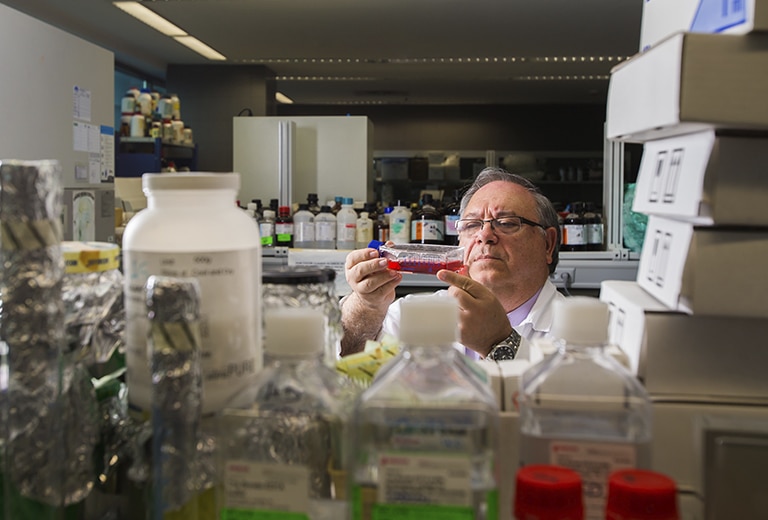 Investigador analizando una muestra en un laboratorio.