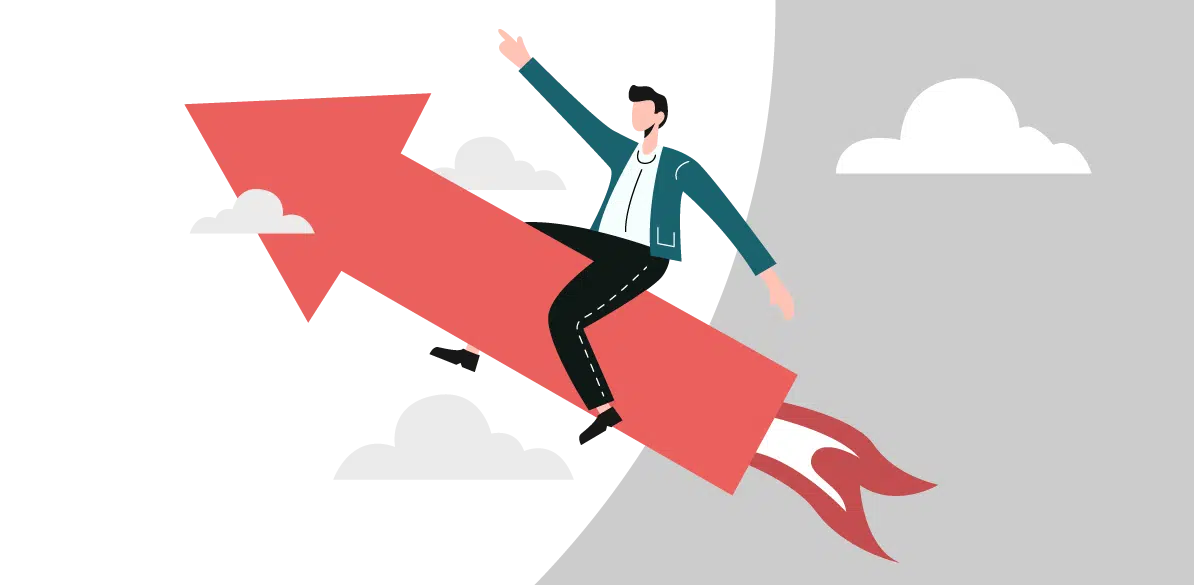 Winning project Person on a rocket-shaped arrow symbolizing success and social innovation
