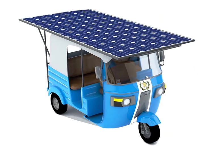 TUK TUK Solar (Guatemala), mototaxis que están propulsados por energía eléctrica y solar a través de paneles fotovoltaicos situados en el techo del vehículo