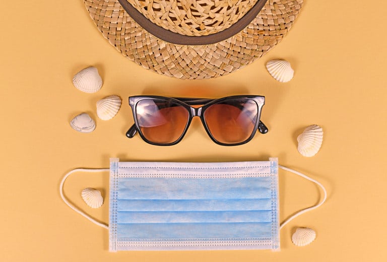 At the beach or the pool, sun cream and masks